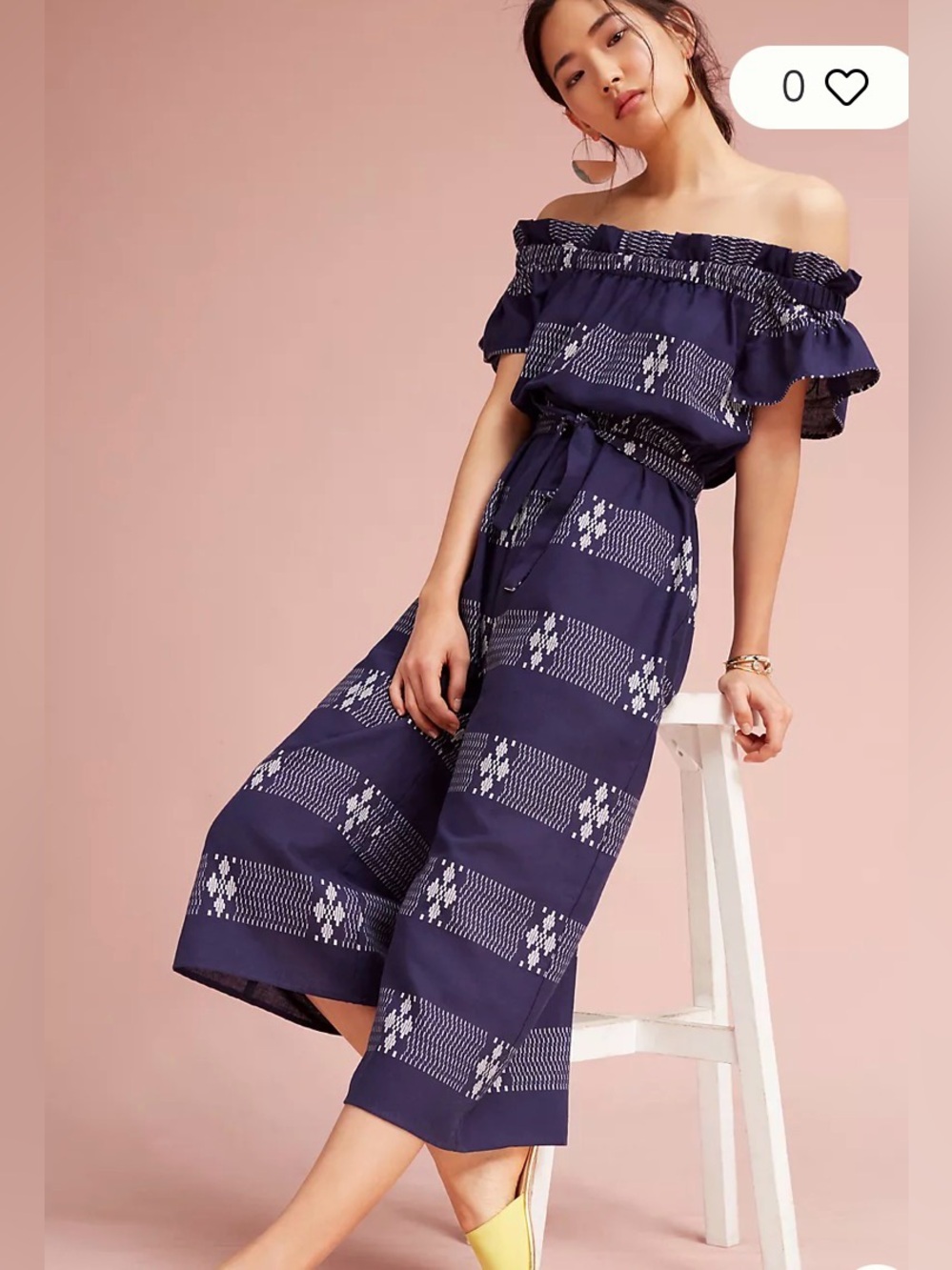 Corey Lynn Calter Off-Shoulder Navy Patterned Jumpsuit